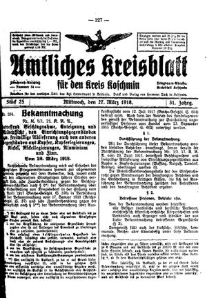 Amtliches Kreisblatt für den Kreis Koschmin vom 27.03.1918