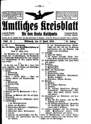 Amtliches Kreisblatt für den Kreis Koschmin vom 17.04.1918