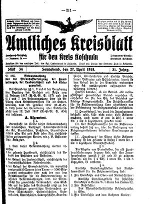 Amtliches Kreisblatt für den Kreis Koschmin on Apr 27, 1918