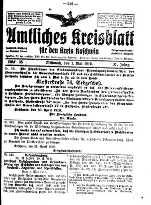 Amtliches Kreisblatt für den Kreis Koschmin vom 01.05.1918