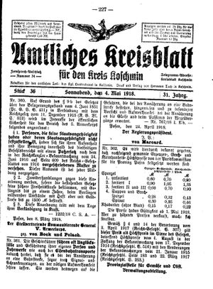 Amtliches Kreisblatt für den Kreis Koschmin vom 04.05.1918