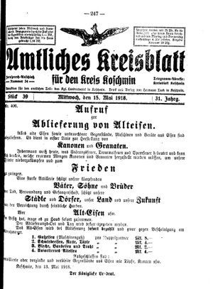 Amtliches Kreisblatt für den Kreis Koschmin on May 15, 1918