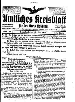 Amtliches Kreisblatt für den Kreis Koschmin vom 18.05.1918