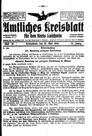 Amtliches Kreisblatt für den Kreis Koschmin vom 25.05.1918