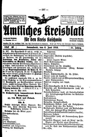Amtliches Kreisblatt für den Kreis Koschmin on Jun 8, 1918