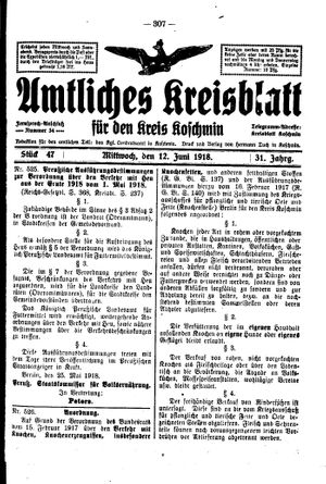 Amtliches Kreisblatt für den Kreis Koschmin vom 12.06.1918