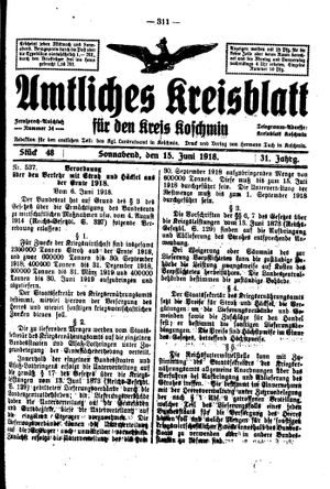 Amtliches Kreisblatt für den Kreis Koschmin vom 15.06.1918