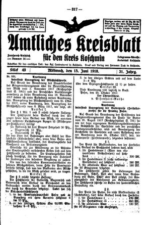 Amtliches Kreisblatt für den Kreis Koschmin on Jun 19, 1918