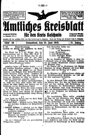 Amtliches Kreisblatt für den Kreis Koschmin vom 22.06.1918