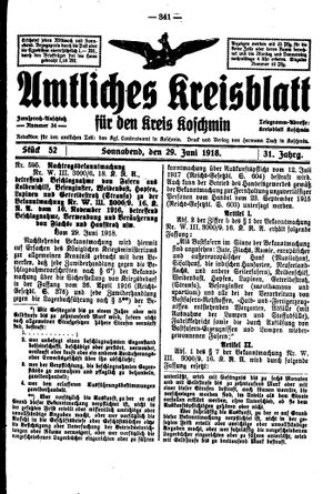 Amtliches Kreisblatt für den Kreis Koschmin vom 29.06.1918