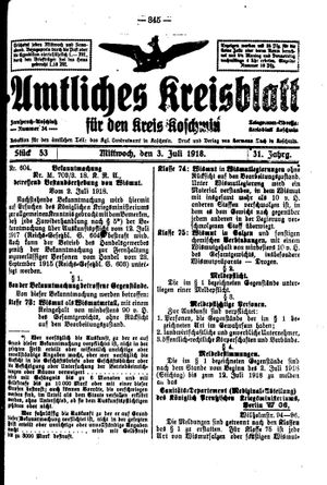 Amtliches Kreisblatt für den Kreis Koschmin vom 03.07.1918