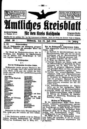 Amtliches Kreisblatt für den Kreis Koschmin vom 24.07.1918
