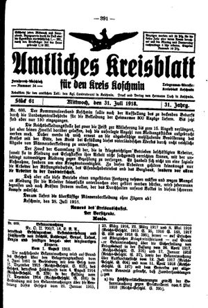 Amtliches Kreisblatt für den Kreis Koschmin vom 31.07.1918
