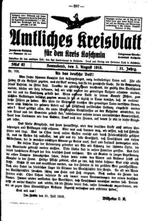 Amtliches Kreisblatt für den Kreis Koschmin on Aug 3, 1918