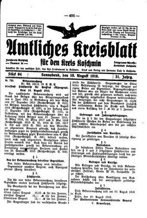 Amtliches Kreisblatt für den Kreis Koschmin vom 10.08.1918