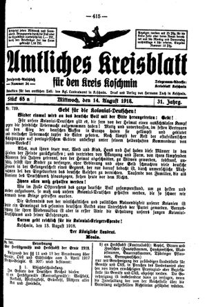 Amtliches Kreisblatt für den Kreis Koschmin on Aug 14, 1918