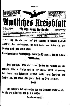 Amtliches Kreisblatt für den Kreis Koschmin vom 17.08.1918