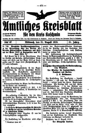 Amtliches Kreisblatt für den Kreis Koschmin vom 21.08.1918