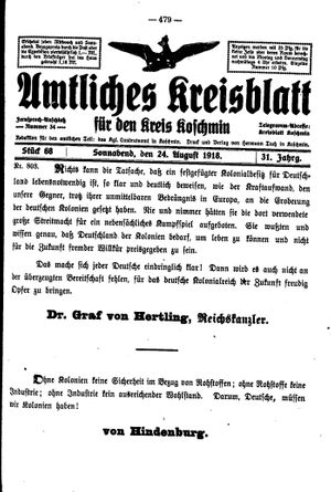 Amtliches Kreisblatt für den Kreis Koschmin vom 24.08.1918