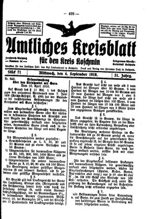 Amtliches Kreisblatt für den Kreis Koschmin vom 04.09.1918