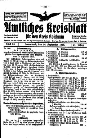 Amtliches Kreisblatt für den Kreis Koschmin vom 14.09.1918