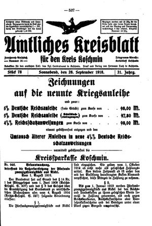 Amtliches Kreisblatt für den Kreis Koschmin vom 28.09.1918
