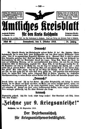 Amtliches Kreisblatt für den Kreis Koschmin on Oct 5, 1918
