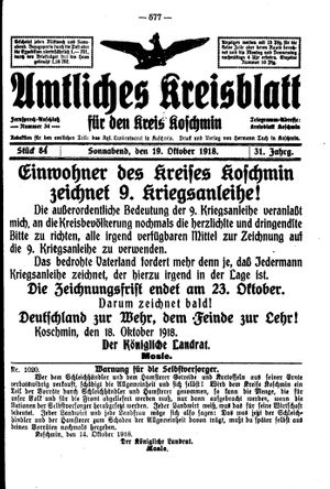 Amtliches Kreisblatt für den Kreis Koschmin vom 19.10.1918