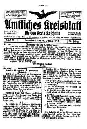 Amtliches Kreisblatt für den Kreis Koschmin vom 26.10.1918