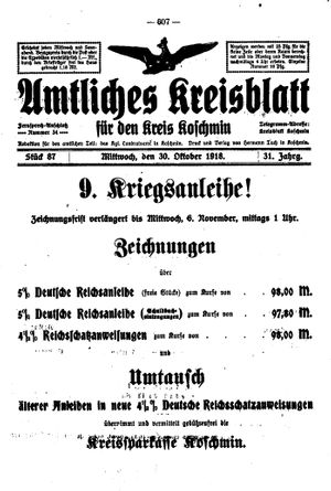 Amtliches Kreisblatt für den Kreis Koschmin on Oct 30, 1918
