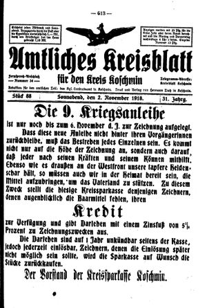 Amtliches Kreisblatt für den Kreis Koschmin vom 02.11.1918