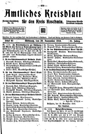 Amtliches Kreisblatt für den Kreis Koschmin vom 20.11.1918