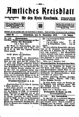 Amtliches Kreisblatt für den Kreis Koschmin vom 23.11.1918