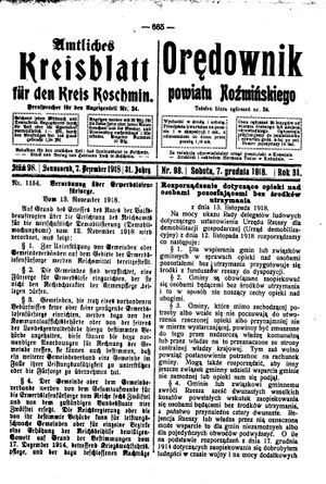 Amtliches Kreisblatt für den Kreis Koschmin vom 07.12.1918