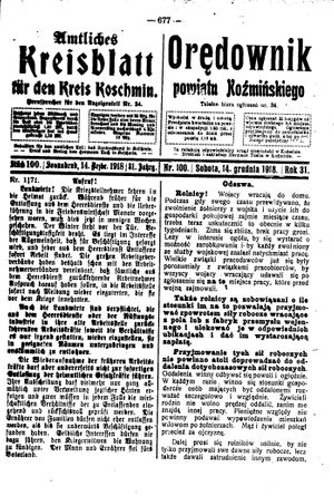 Amtliches Kreisblatt für den Kreis Koschmin on Dec 14, 1918