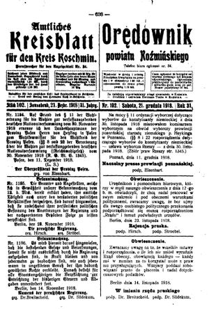 Amtliches Kreisblatt für den Kreis Koschmin vom 21.12.1918