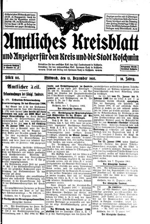 Amtliches Kreisblatt und Anzeiger für den Kreis und die Stadt Koschmin vom 13.12.1905