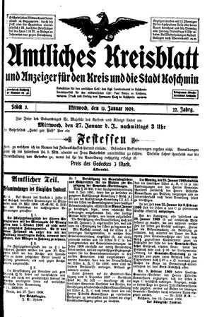 Amtliches Kreisblatt und Anzeiger für den Kreis und die Stadt Koschmin vom 13.01.1909