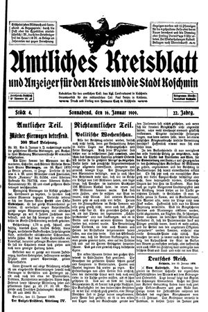 Amtliches Kreisblatt und Anzeiger für den Kreis und die Stadt Koschmin vom 16.01.1909