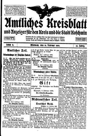 Amtliches Kreisblatt und Anzeiger für den Kreis und die Stadt Koschmin vom 10.02.1909