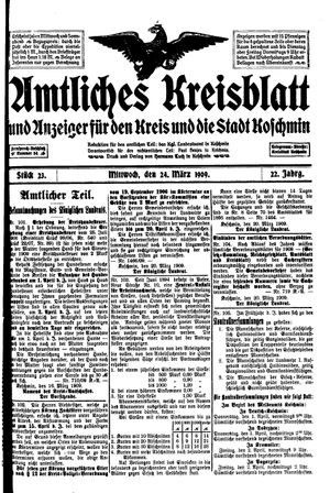 Amtliches Kreisblatt und Anzeiger für den Kreis und die Stadt Koschmin vom 24.03.1909