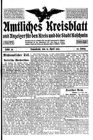 Amtliches Kreisblatt und Anzeiger für den Kreis und die Stadt Koschmin vom 10.04.1909