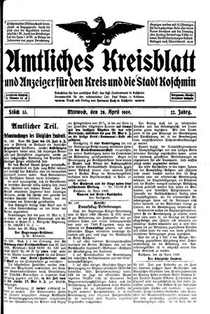 Amtliches Kreisblatt und Anzeiger für den Kreis und die Stadt Koschmin vom 28.04.1909