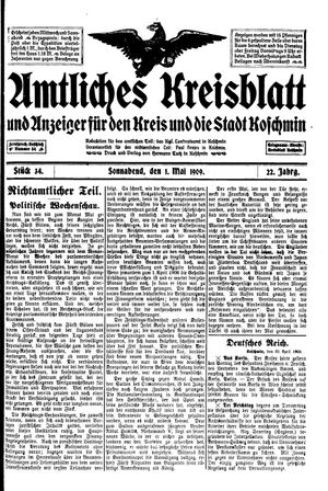 Amtliches Kreisblatt und Anzeiger für den Kreis und die Stadt Koschmin vom 01.05.1909