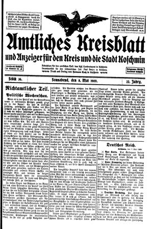 Amtliches Kreisblatt und Anzeiger für den Kreis und die Stadt Koschmin vom 08.05.1909
