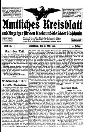 Amtliches Kreisblatt und Anzeiger für den Kreis und die Stadt Koschmin vom 15.05.1909