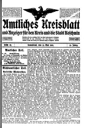 Amtliches Kreisblatt und Anzeiger für den Kreis und die Stadt Koschmin vom 22.05.1909