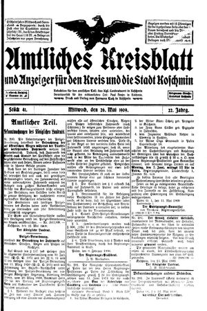 Amtliches Kreisblatt und Anzeiger für den Kreis und die Stadt Koschmin vom 26.05.1909