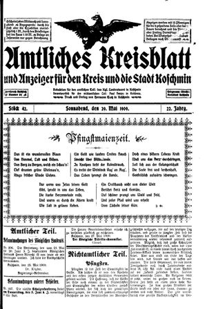 Amtliches Kreisblatt und Anzeiger für den Kreis und die Stadt Koschmin vom 29.05.1909