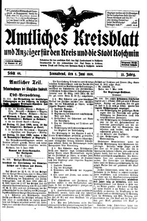 Amtliches Kreisblatt und Anzeiger für den Kreis und die Stadt Koschmin vom 05.06.1909